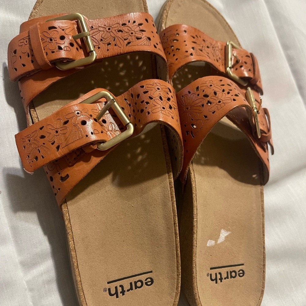 Earth Tan Sandals with Cork Footbed and Buckle Straps